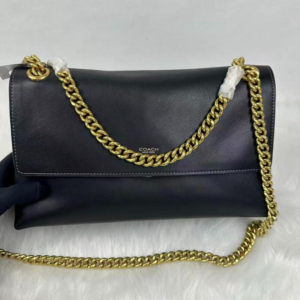 Coach Chelsea Shoulder Bag 30 Chain Strap Natural Leather Brass Black CDS61 NWT